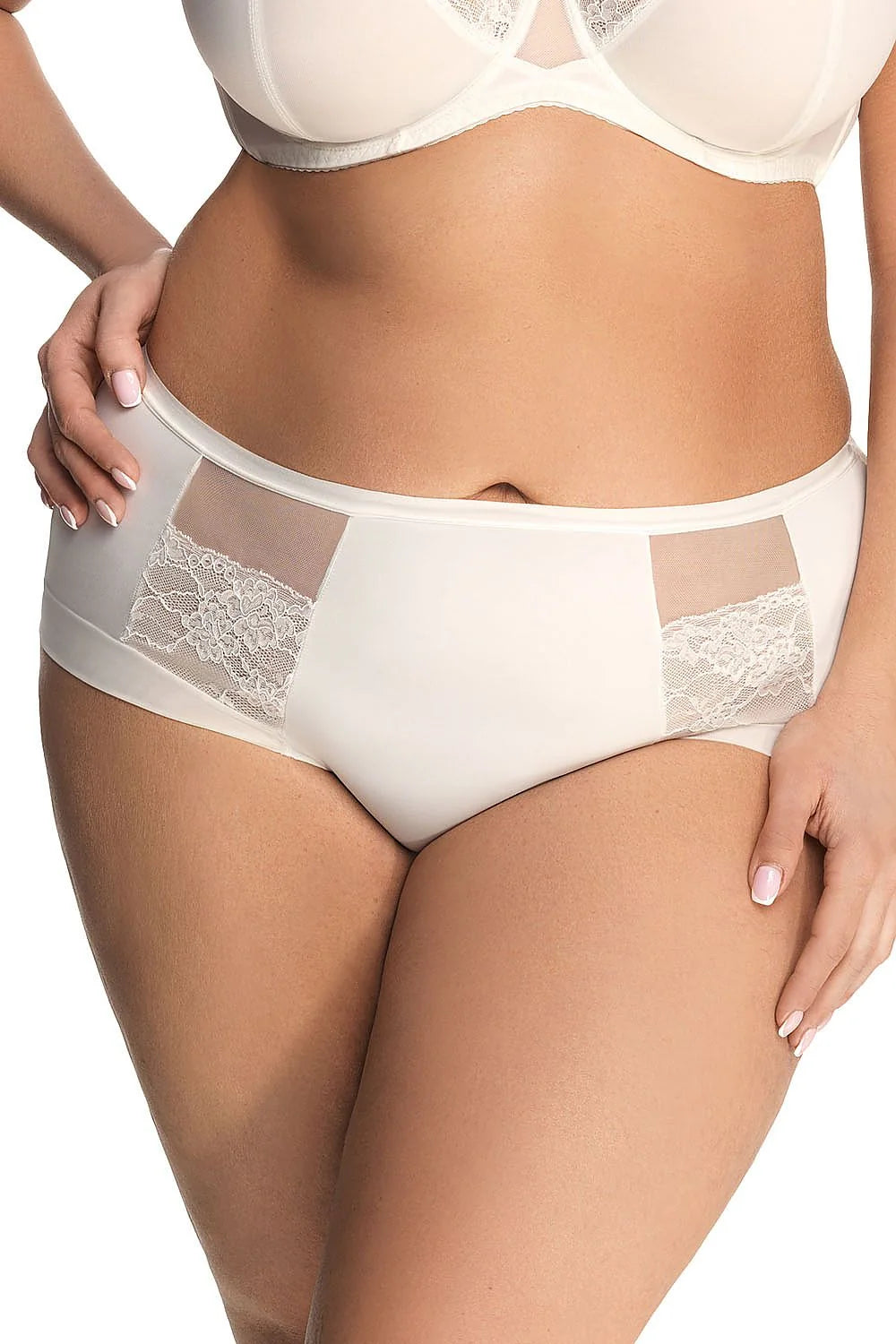 Soutien-gorge et culotte taille haute Gorsenia microfibre dentelle beige élégant intemporel confort soutien femme