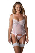 Ensemble de lingerie sexy Obsessive bustier dentelle string tulle femmes blanc ajustable