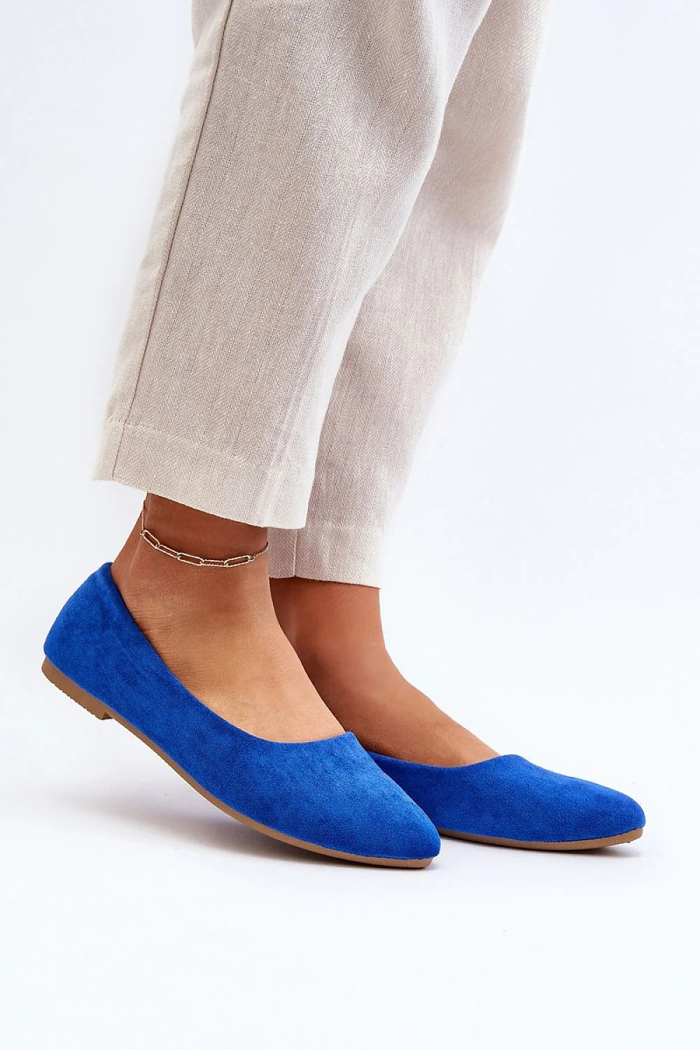 Ballerines élégantes pour femme en suède éco-friendly, design minimaliste, confortable, occasion quotidienne et décontractée, semelle en caoutchouc, couleur bleu vif