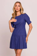 Robe de jour Moe en coton bleu profond manches courtes plis volumineux style chic femme