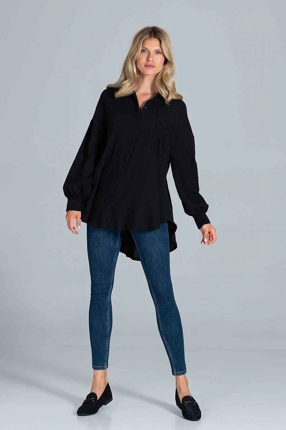 Chemise manche longue Figl classique oversize col boutons poignets universelle acrylique polyester laine femme