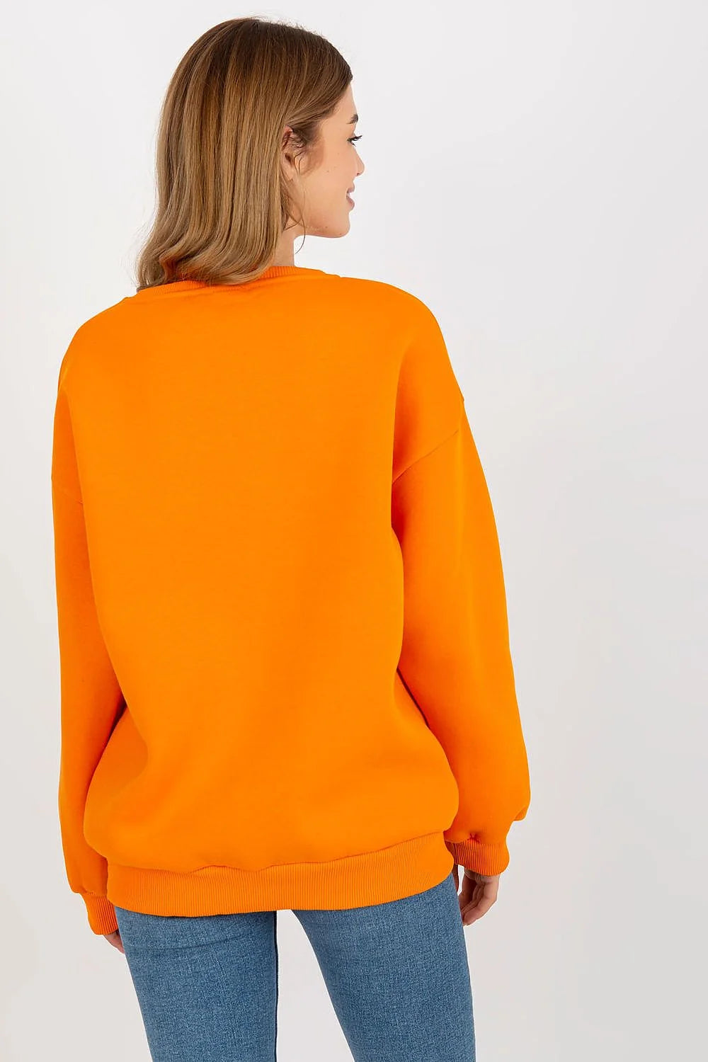 Sweatshirt pour femme moderne couleur orange vif coupe ample manches longues broderie lion coton polyester 70/30