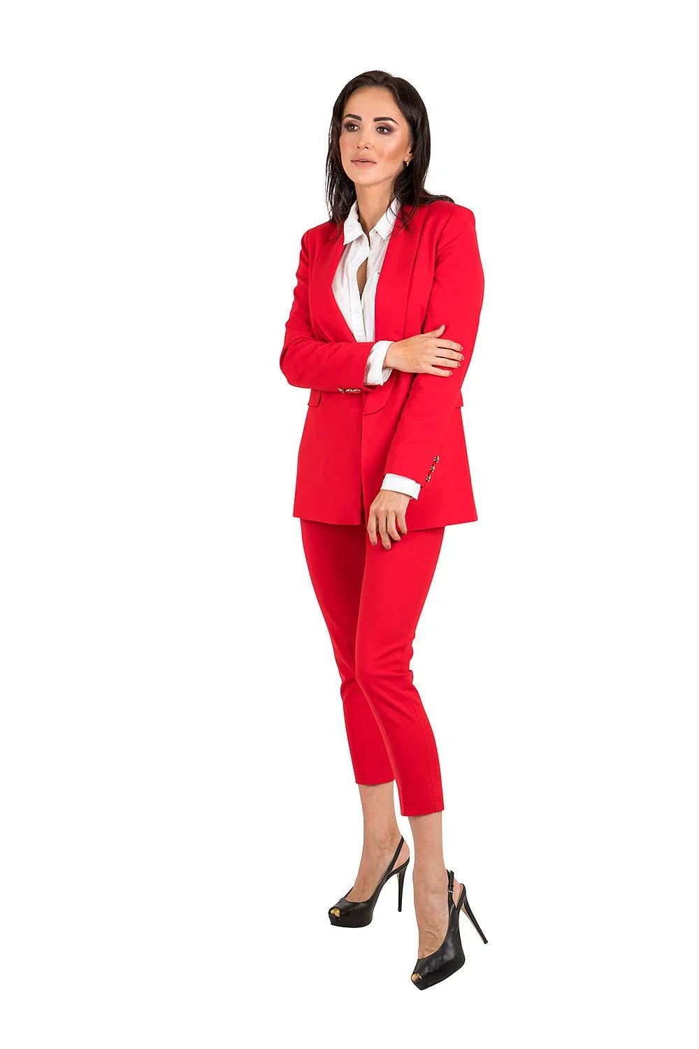 Veste et pantalon tailleur pour femme style professionnel élégant rose pâle matière légère extensible