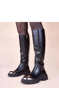 Bottes cuissardes en cuir synthétique noir tendance embout doré confortables pour mode féminine élégante
