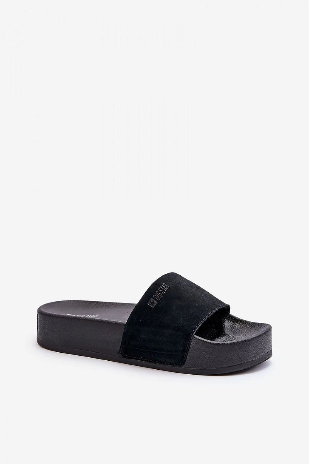 sandales mode femme design moderne minimaliste cuir suédé noir plateforme compensée 4cm confort rembourrée bride large mule BigStar discret durable