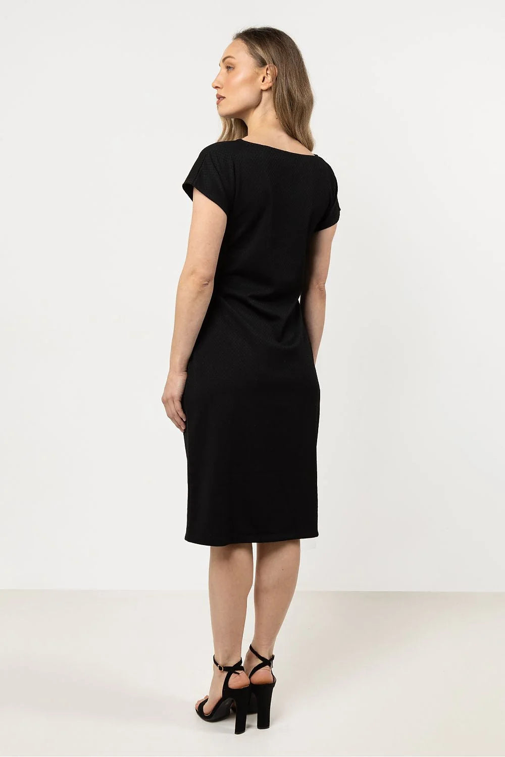 Robe élégante femme élasthanne polyester, manches courtes, col rond, ceinture intégrée, taille ajustable,多种 occasions