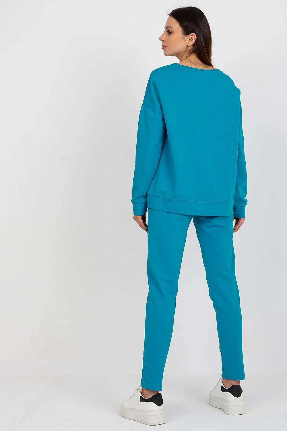 Ensemble Lakerta moderne confortable bleu vif coton élasthanne manches longues pantalon droite haute taille style décontracté haute qualité femme usage quotidien minimaliste