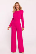 Combinaison élégante pour femme fuchsia vibrante tissu extensible épaules structurées manches longues coupe ajustée