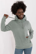 Sweatshirt Sublevel capuchon vert sauge femmes style moderne matériau doux manches longues poche kangourou