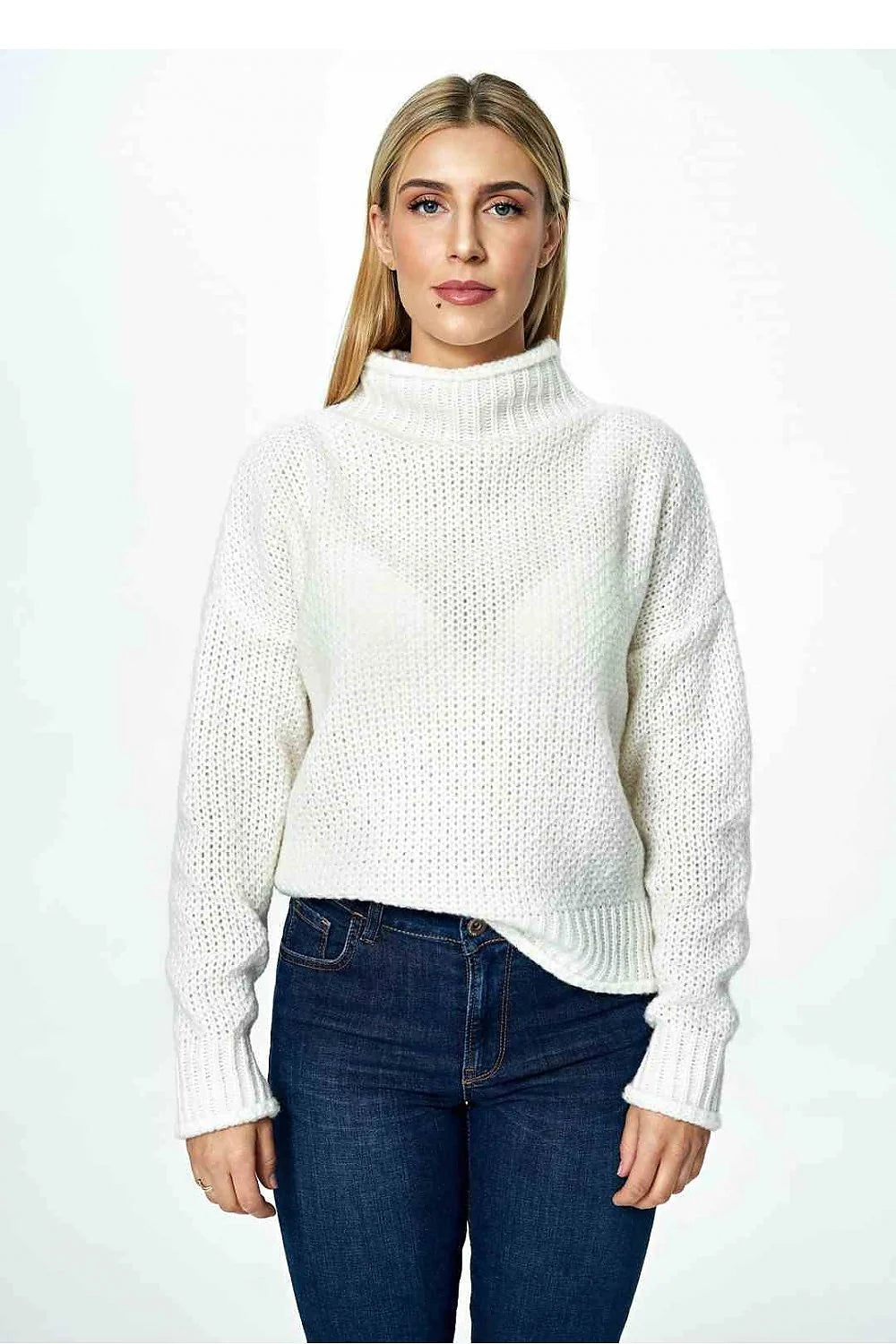 Chandail Figl pull ample col roulé manches longues maille douce laine acrylique sweater femme occasion hiver