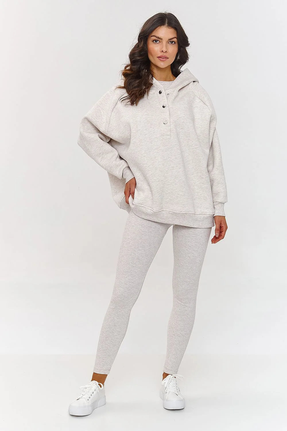 Ensemble décontracté femme Makadamia 3 en 1 tunique capuche legging beige coton jersey confort moderne style casual