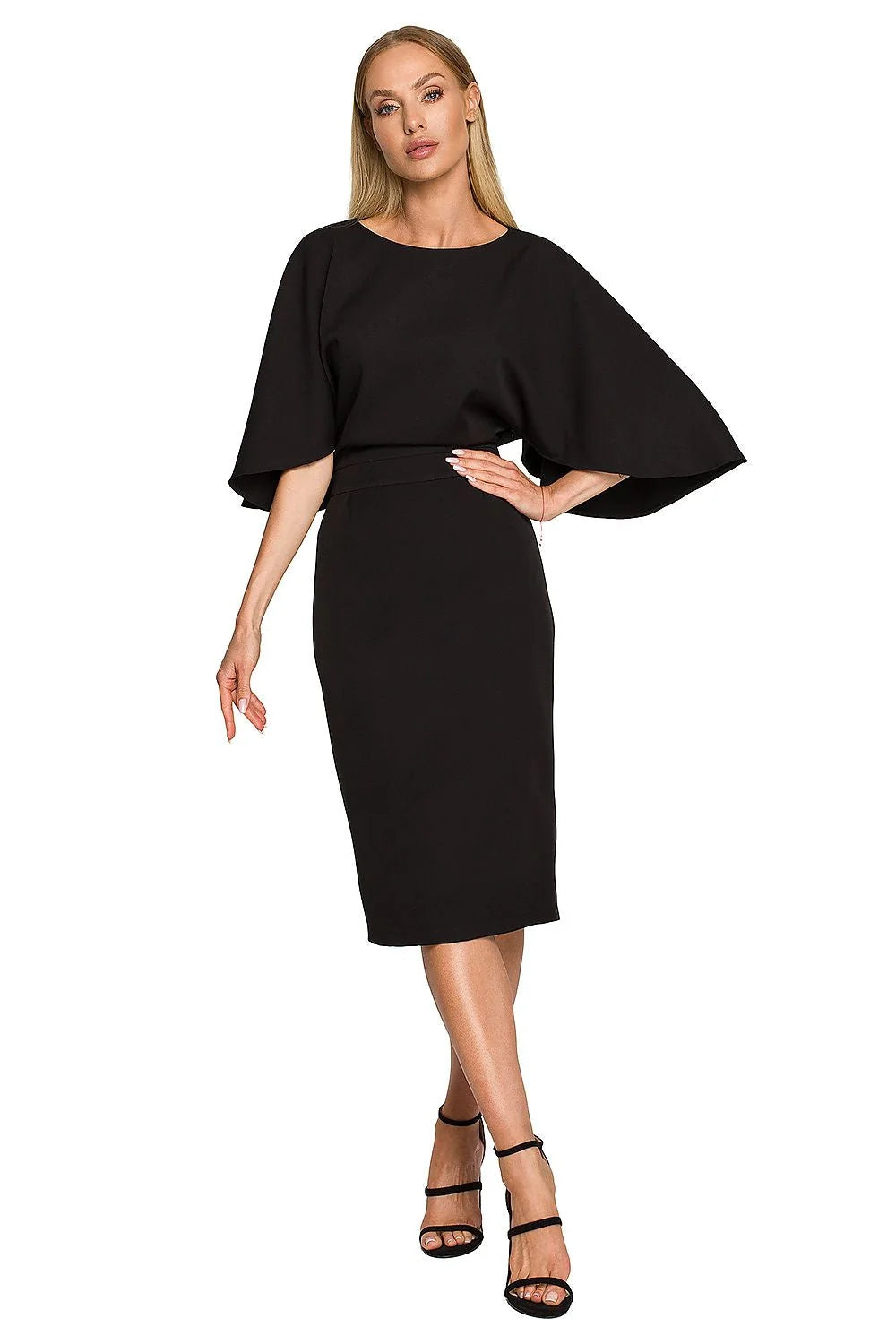 Robe de cocktail élégante vert vif manches larges encolure bateau ceinture discrète fermeture invisible polyester elastane femme