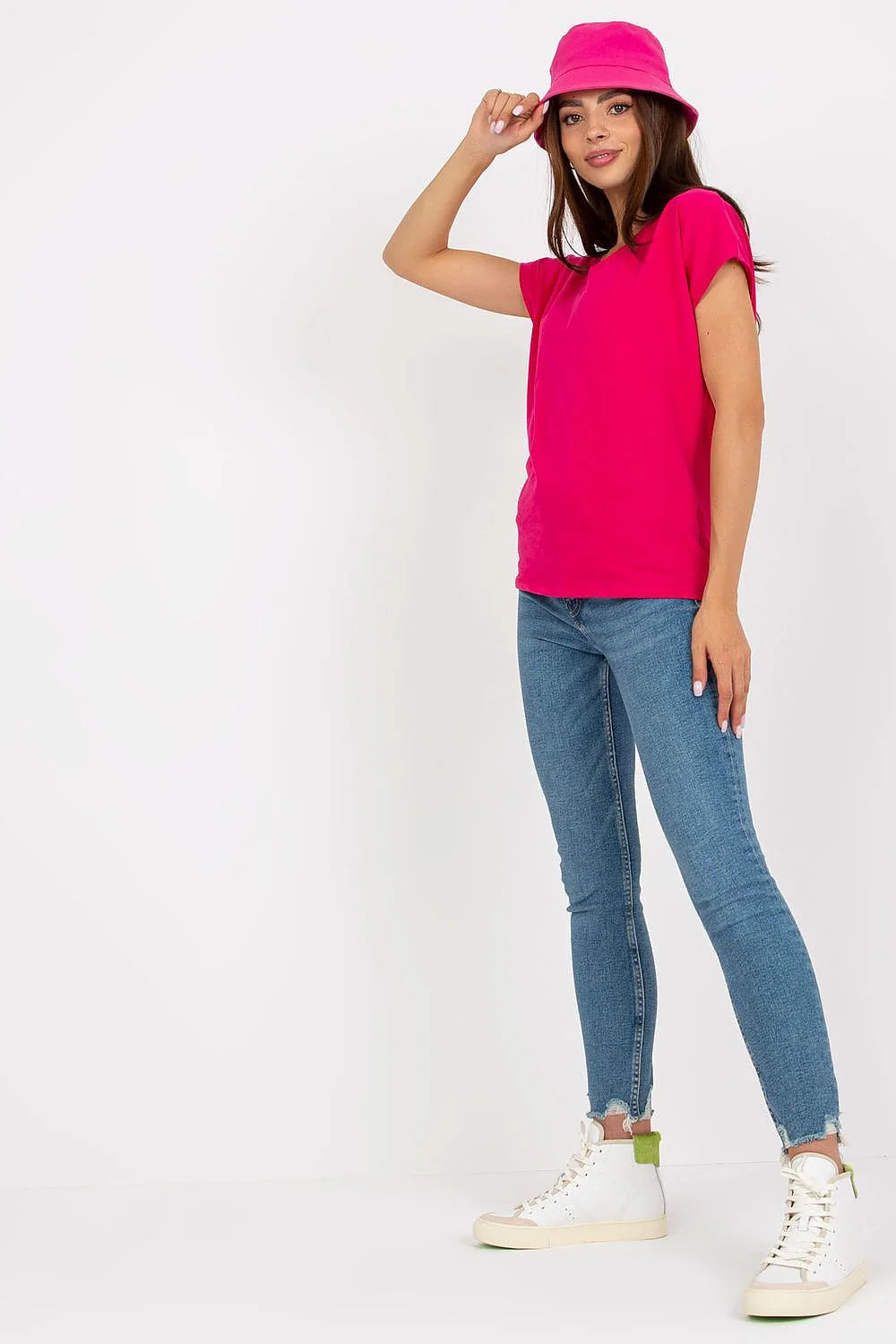 T-shirt femme décontracté couleur marron terre V-neck coton élasthanne loose quotidien