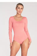 body femme classique manches longues décolleté bateau rose corail douce viscose elasthanne jersey extensible coupe ajustée