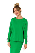 Ensemble pull et jupe femme verte vive manches longues style sportif coton élasthanne
