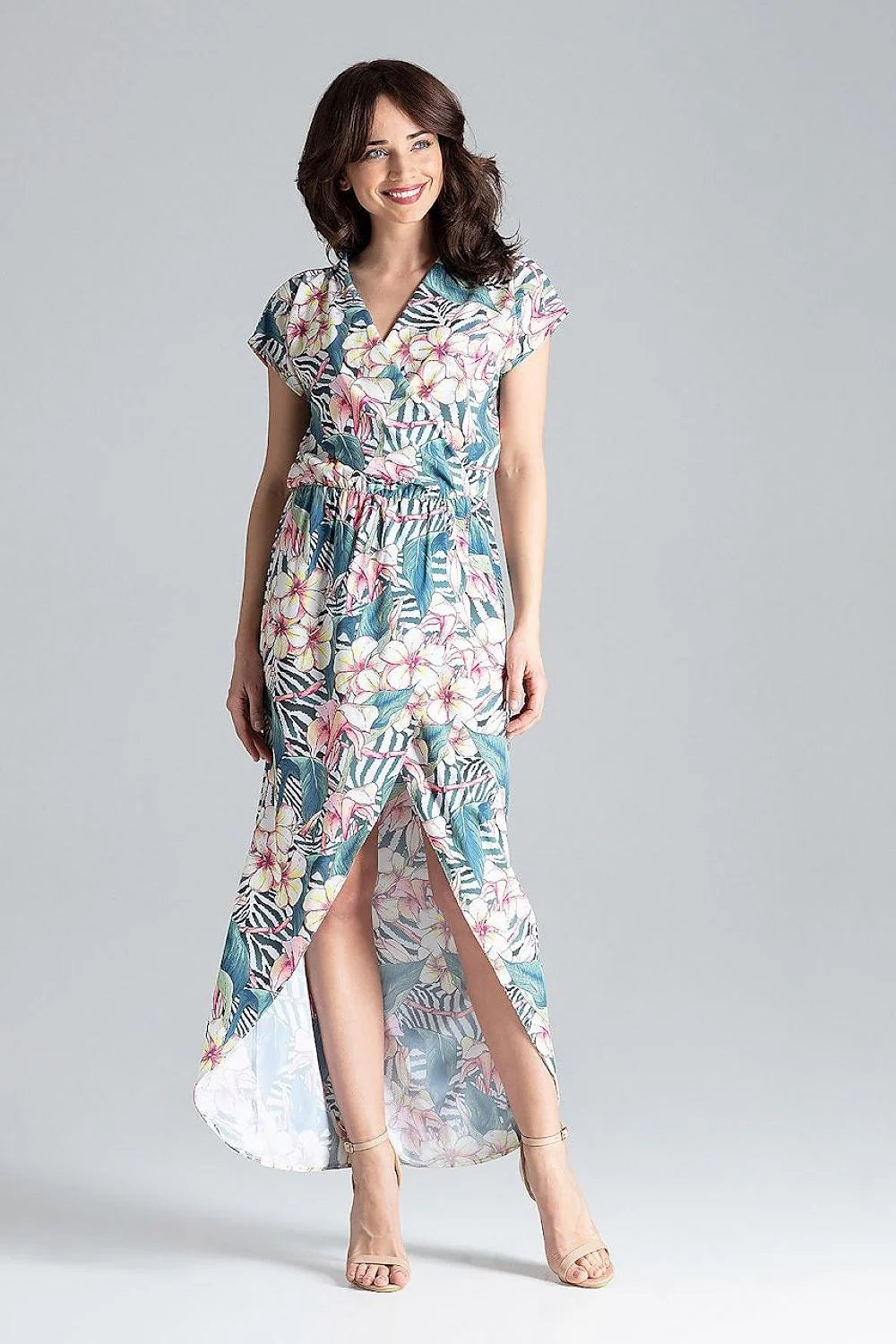 Robe de cocktail Lenitif longue manches kimono taille élastique fente devant femme élégance soirée