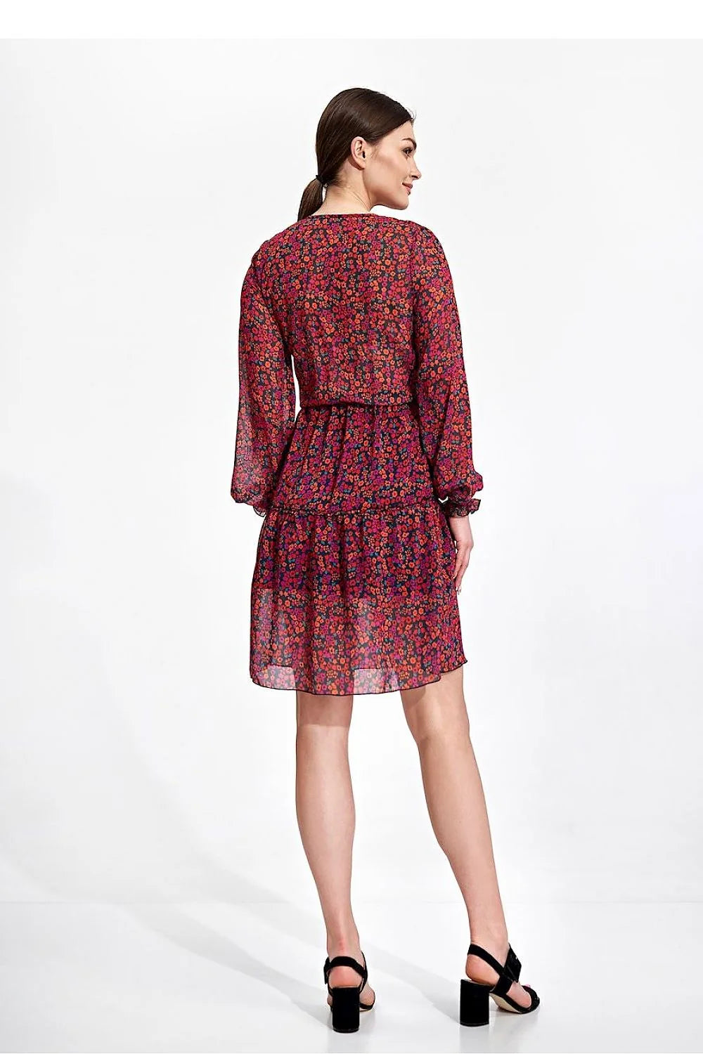 Robe de jour Figl robe été aérée manches longues élastique taille encolure enveloppe volant jupe polyester 100% femmes