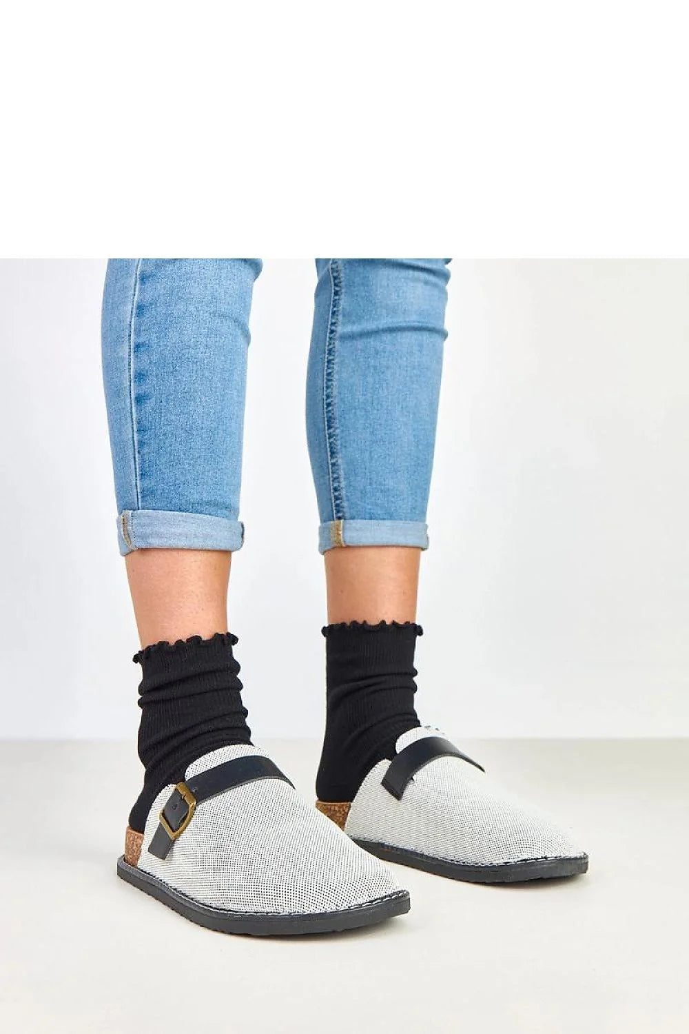 mules femmes confortables doux toile tressée écrue bride cuir noir boucle laiton réglable semelle liège caoutchouc antidérapante plateforme35mm
