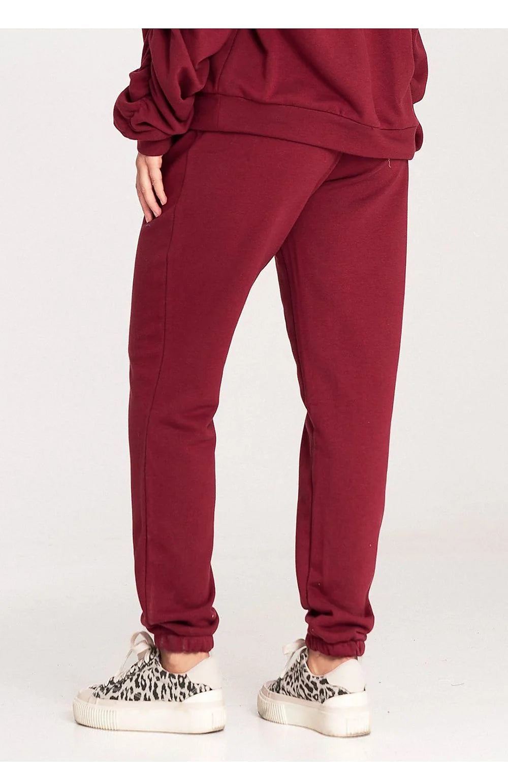 Ensemble jogging femme deux pièces style moderne coton confortable taille élastique couleur bordeaux sweatshirt manches longues pantalon survêtement