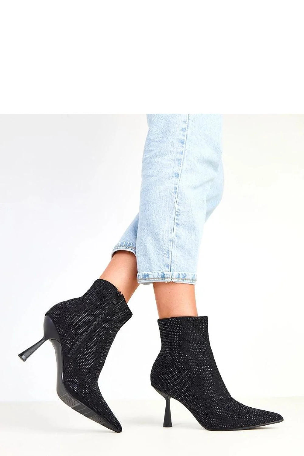 bottines femme talons aiguilles 9cm suédé écologique noir strass zircons scintillants bout pointu cheville 14cm doublure douce stretch tricoté