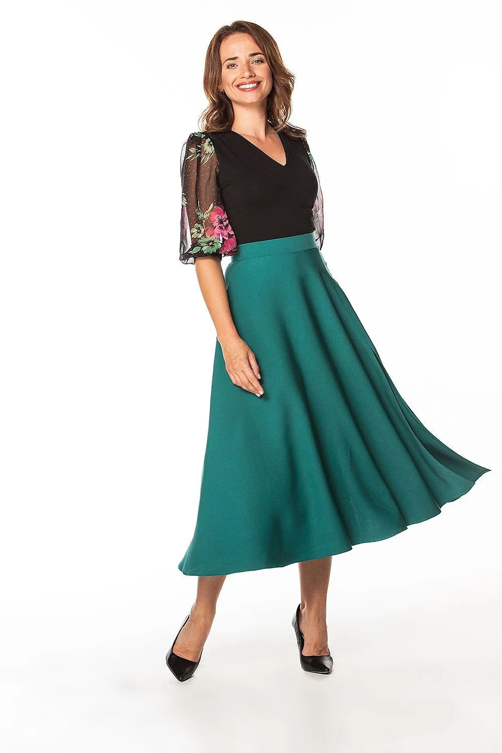 Jupe midi Tessita en polyester élasthanne verte émeraude fente côté taille ajustée taille L M S XL XS XXL