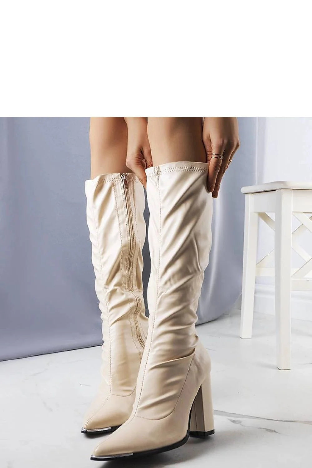 Bottes à talons Solea hautes beige cuir biologique style élégant automne hiver femmes talon aiguille ajustement confortable