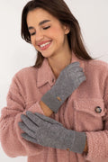 gants hiver automne femme gris chiné maille côtelée coupe ajustée doigts séparés poignet côtelé matière douce extensible détail métal doré
