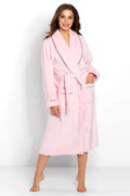 Peignoir élégant pour femme style classique intemporel longue manches longues ceinture à nouer rose pâle contrasté