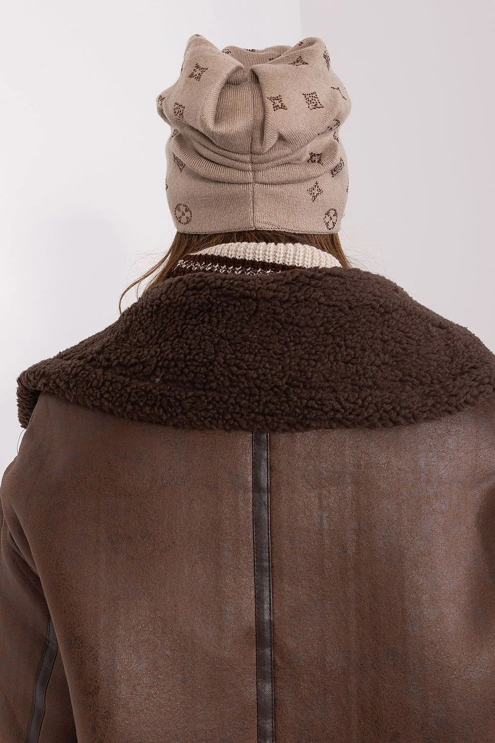 Bonnet d'hiver en cachemire avec strass applications veste cuir marron faux fourrure col doublé femmes mode hiver veste ample