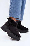 bottes neige femme suédine écologique cheville noires plateforme épaisse semelle crantée talon 6cm doublure fourrure chaleur confort enfilage facile