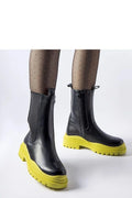 Bottes pour femmes design moderne audacieux style Chelsea cuir noir semelle jaune vif confort plateau talon femmes