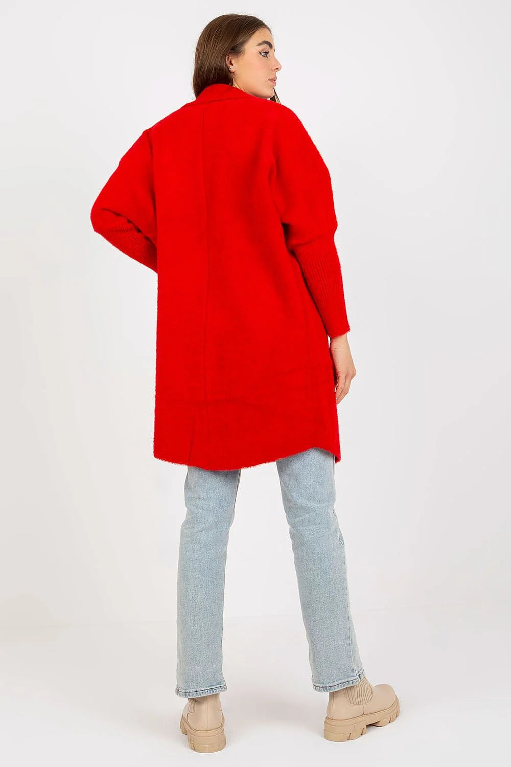 Manteau pour femme élégant long oversize couleur rose antique laine bouclée poches en patch coupe moderne style intemporel