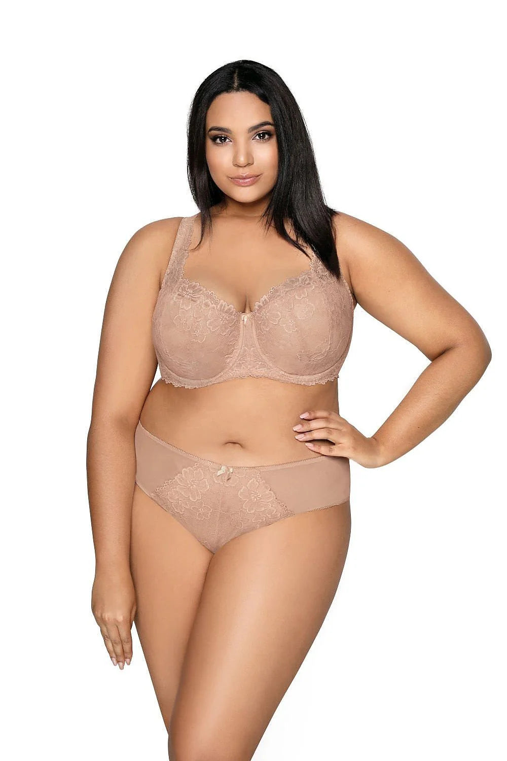 Soutien-gorge rembourré Mat style balconnet dentelle florale beige nude tailles grandes maintien optimal bretelles larges décoration archer élégance femmes
