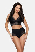 Ensemble de lingerie féminine élégant taille haute dentelle florale soutien-gorge brassière culotte confortable matière douce microfibre femme