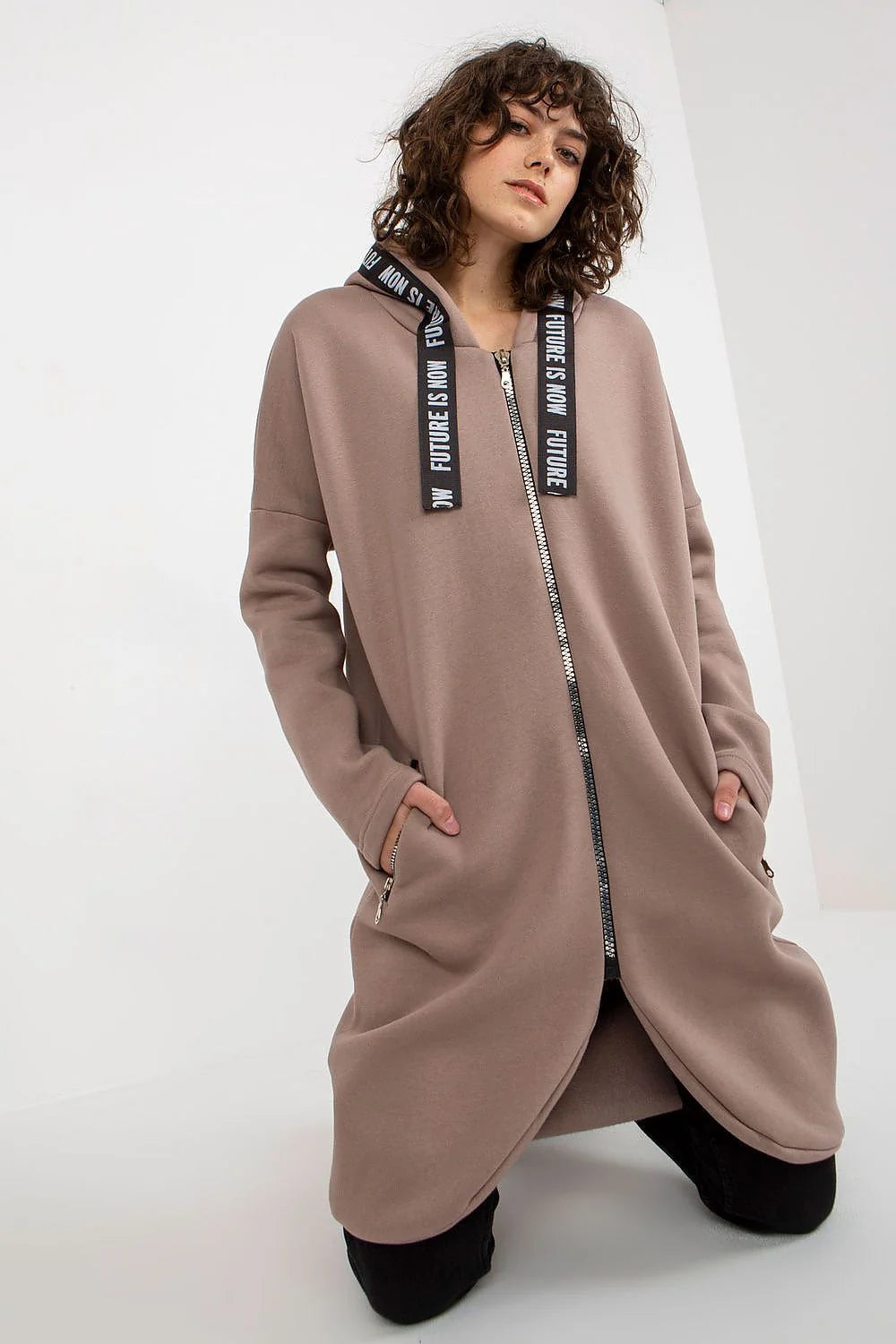 Manteau Femme Style Contemporain Urban Asymétrique Bleu Sarcelle Matière Confortable Coupe Amples Manches Longues Capuche Zippée Poches Latérales Zippées Occasions Daily Casual Chic