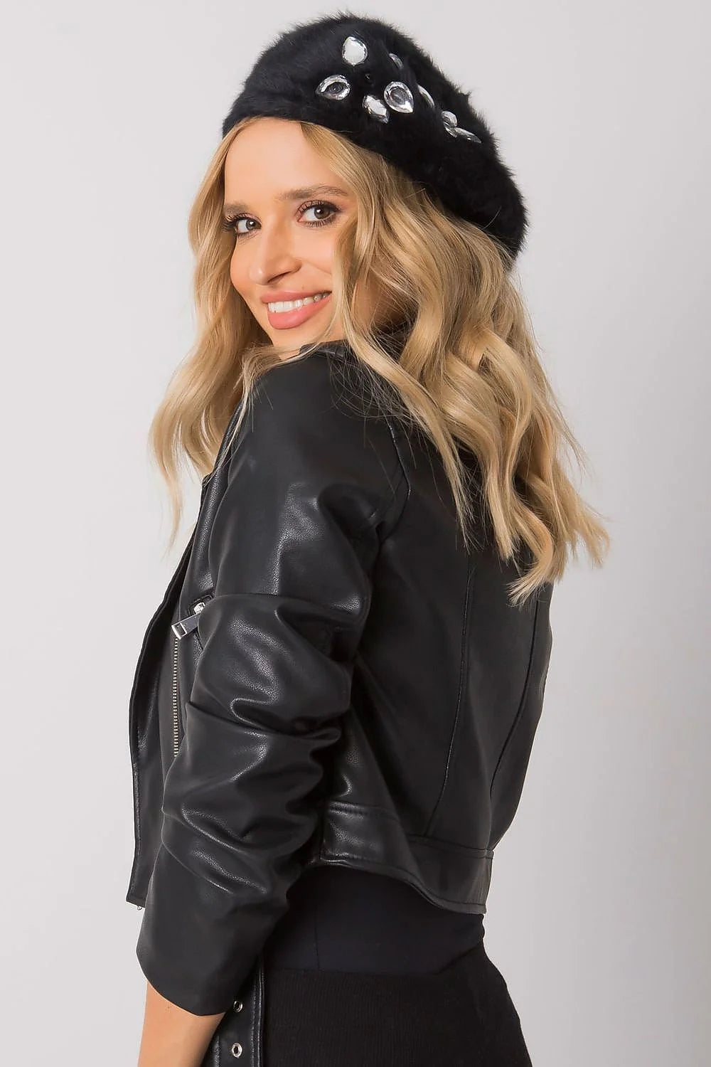 Veste ample en laine bouclée marron chic et béret violet strass décontractés automne-hiver femmes