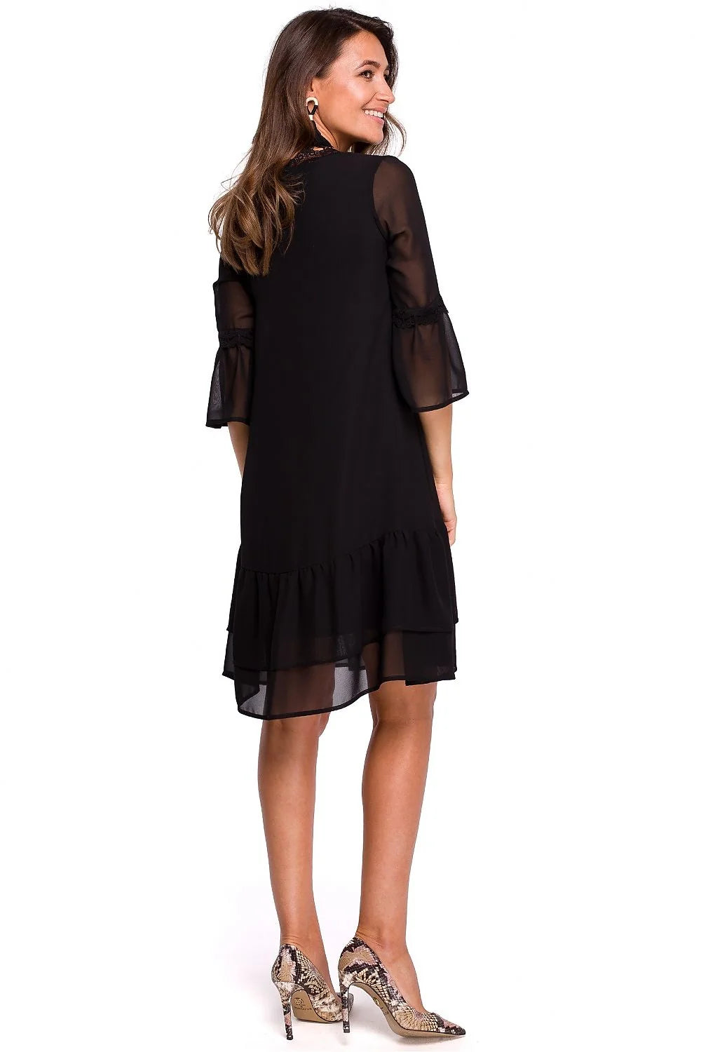 Robe de cocktail Stylove coupe A-line encolure V dentelle manches 3/4 couleur rose pâle pour femmes pour soirée ou journée