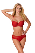 Ensemble de lingerie féminine élégant balconnet soutien-gorge sans-bretelles culotte basse rouge vif dentelle satin ajustable tissu doux