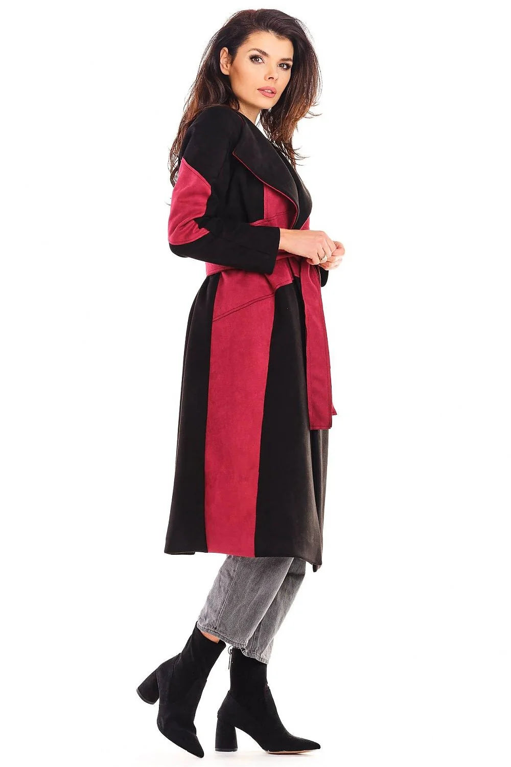 Manteau femme mi-long imitation daim élégant ceinture ajustable kaki beige style moderne automne