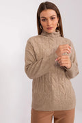 pull col roulé femme beige tricot torsadé manches longues coupe classique doux chaud confortable élégant intemporel