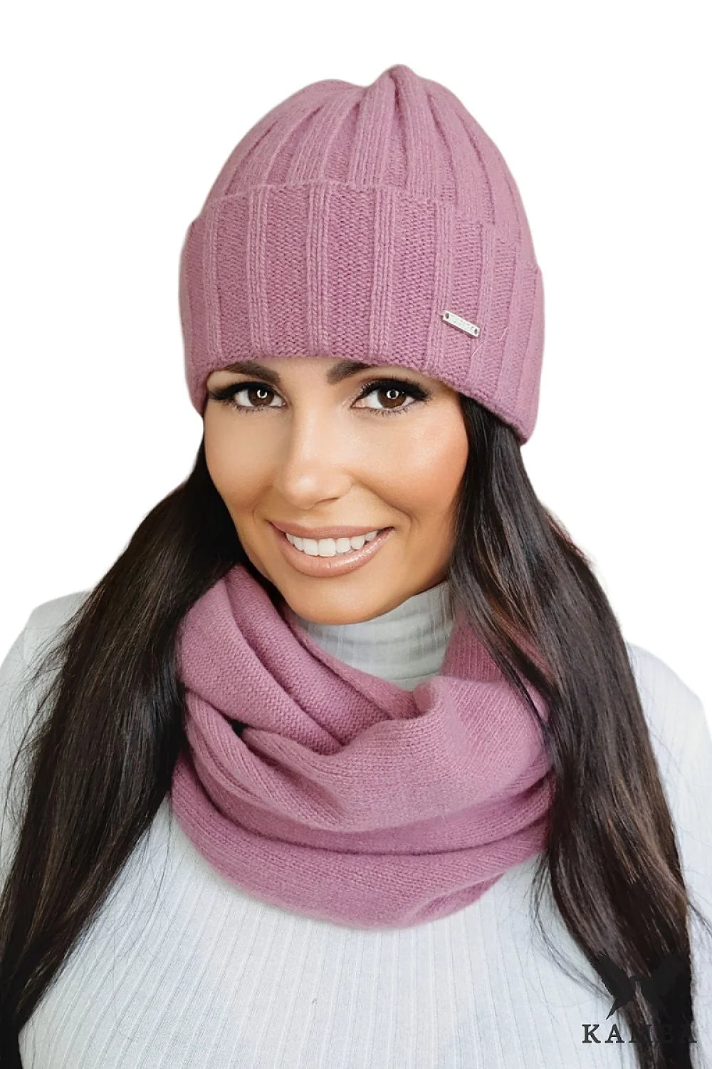 Bonnet et écharpe assortis en laine côtelée rose clair pour femme style classique hiver chaleureux accessoires mode