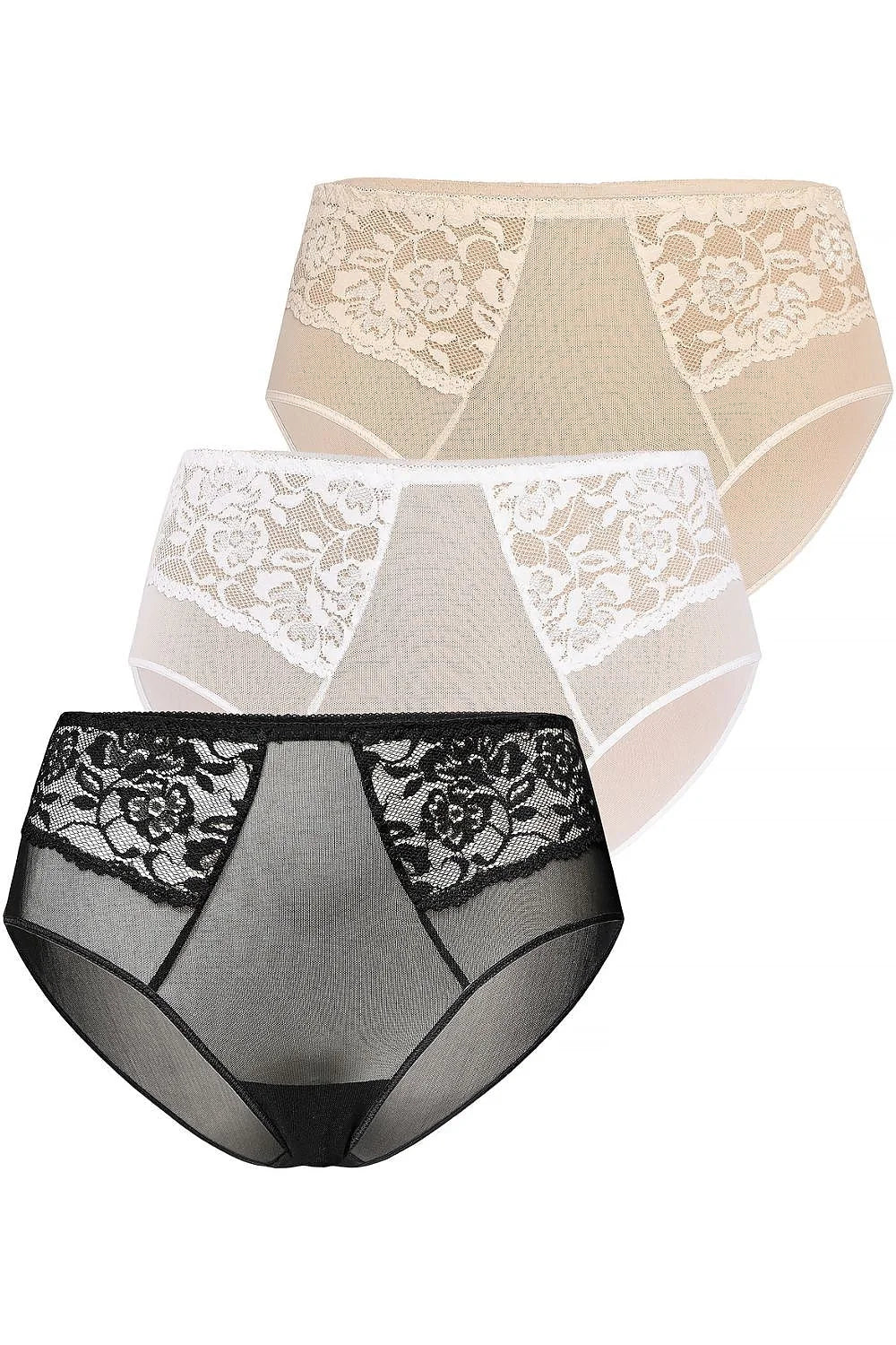 Culotte femme élégante taille haute dentelle florale mesh noir semi-transparent coton doublure confortable maintien optimal lingerie féminine