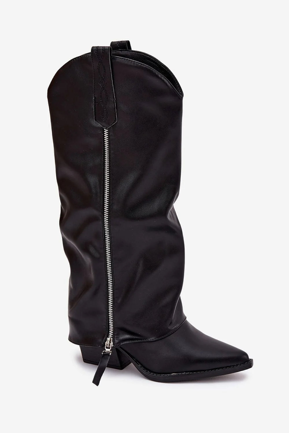 bottes cowboy femme simili cuir tige haute doublure chaude talon biseauté moyen bout pointu fermeture éclair latérale