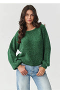 pull femme maille texturée moelleuse oversize coupe épaules tombantes manches bouffantes col rond finitions côtelées mohair laine chaud