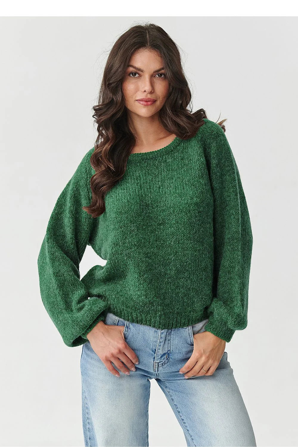 pull femme maille texturée moelleuse oversize coupe épaules tombantes manches bouffantes col rond finitions côtelées mohair laine chaud