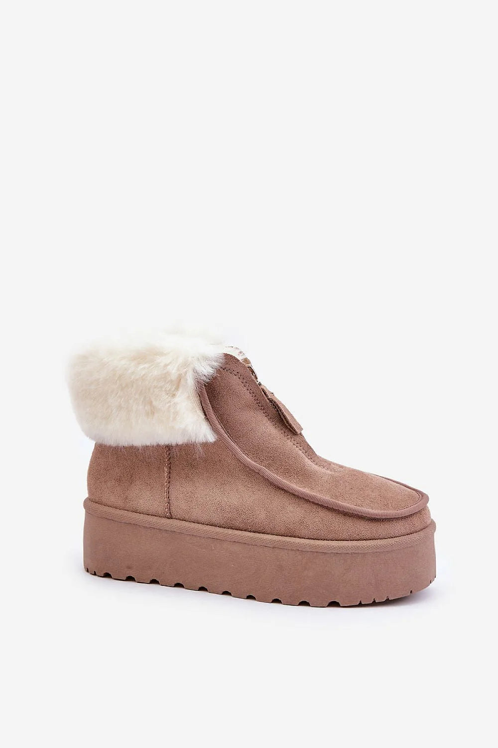 Bottes de neige pour femmes en suédine taupe fourrure blanche talon compensé style élégant hiver 2023