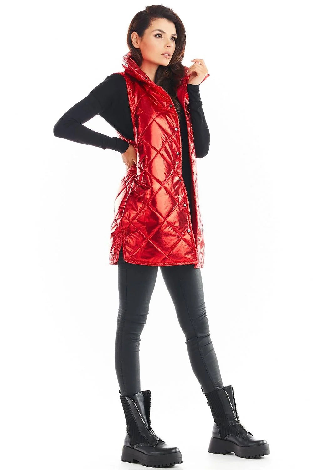 Veste sans manches noire matelassée brillante moderne femmes automne hiver confort mode tendance