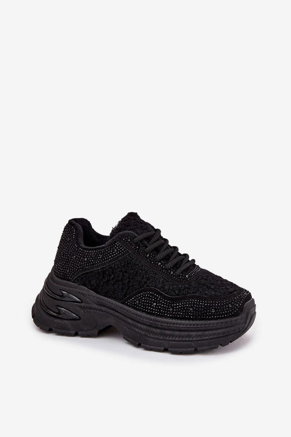 basket femme plateforme chunky noire fauxshearling textile scintillant ministrass renforts suédine lacets ronds semelle crantée caoutchouc amorti urbain tendance chaude