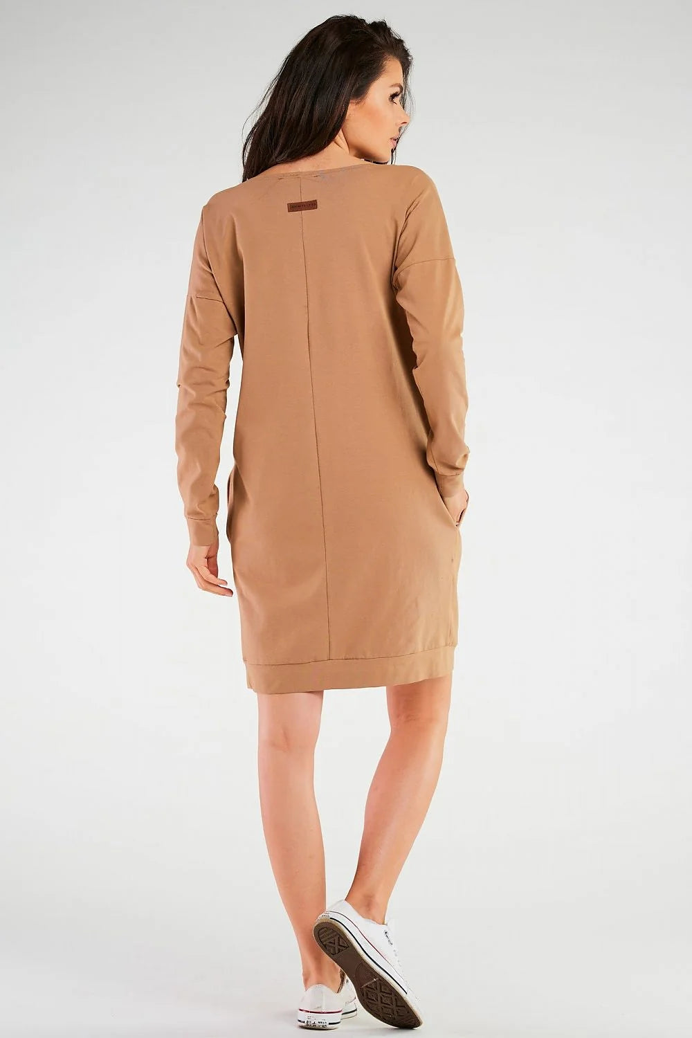 Robe de jour Infinite You robe ample manches longues confortable coton lycra polonaise beige neutre