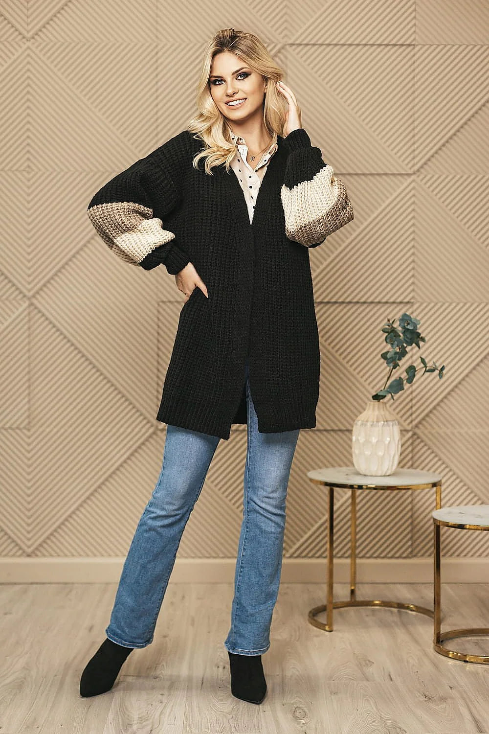 Cardigan Pee Ka Boo pour femme style moderne coupe ample longueur totale manches longues rayures contrastées maille acrylique polyamide polyester laine